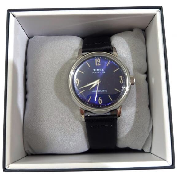 Timex Marlin Automatic 40mm Blue Dial Black Leather Men’s Watch TW2W93100 - Picture 2 of 12